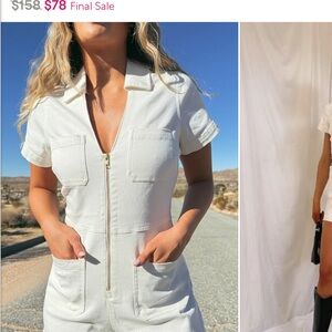 Show Me Your MuMu Cream Zip-Front Short Sleeve Jumpsuit